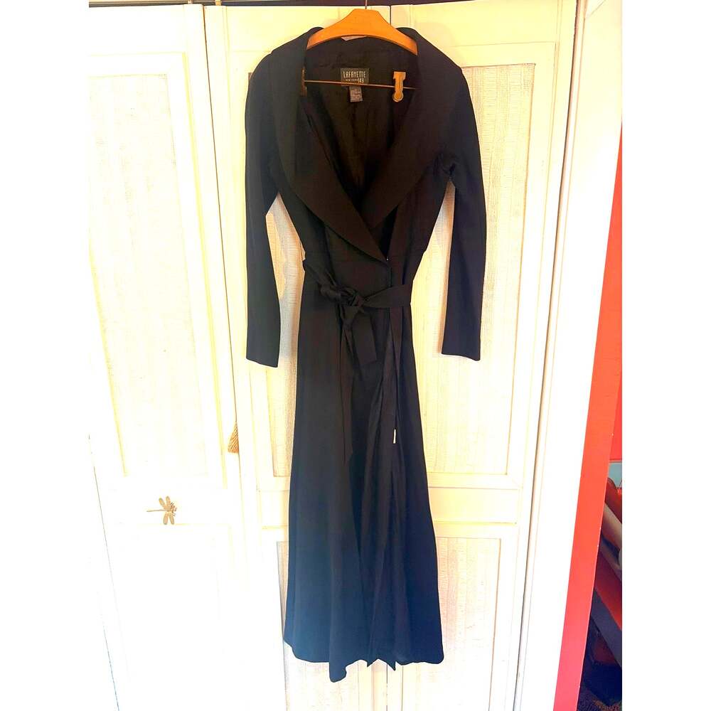 Lafayette 148 New York Black Acetate Viscose Crepe Wrap Coat sz 4